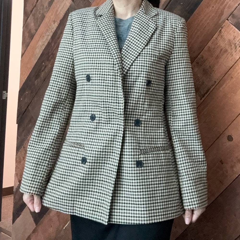 Checkered Double-Breasted Blazer - image 7